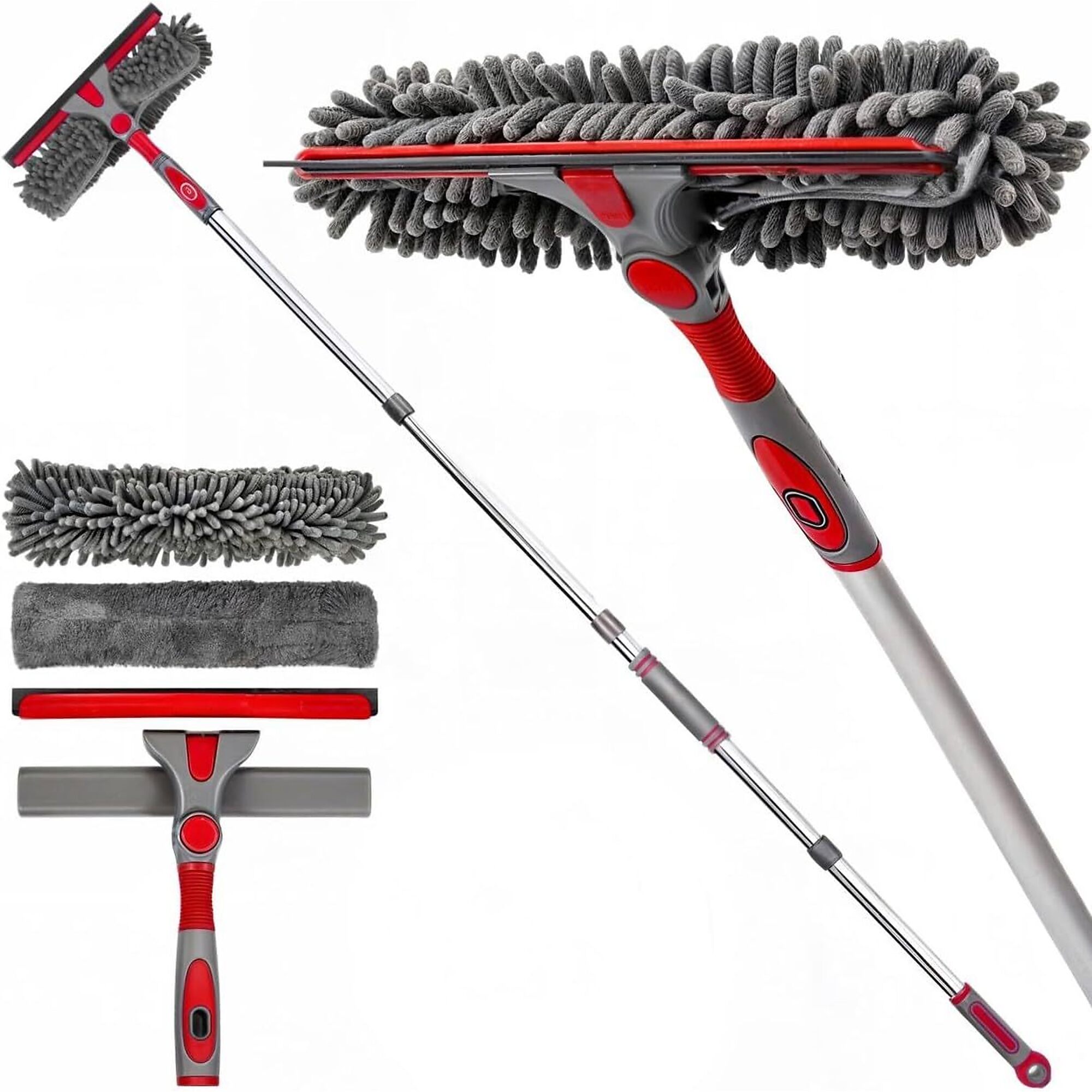 DSV Standard Window Cleaning Squeegee Kit — 60in. Extendable Pole, Bendable Head, Microfiber and Chenille Cloths, Model# 87002